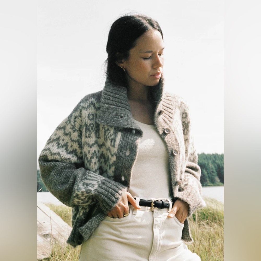 TRADE Ozma of California Cabin Cardi, Eco-Cloud Alpaca Cotton, Shrub - Picture 5 of 15